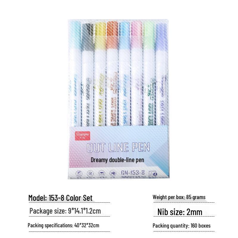 

Dreamy Double-Line Pen Set: 153 Glittery Highlighter & Metallic Colors for DIY Journaling.