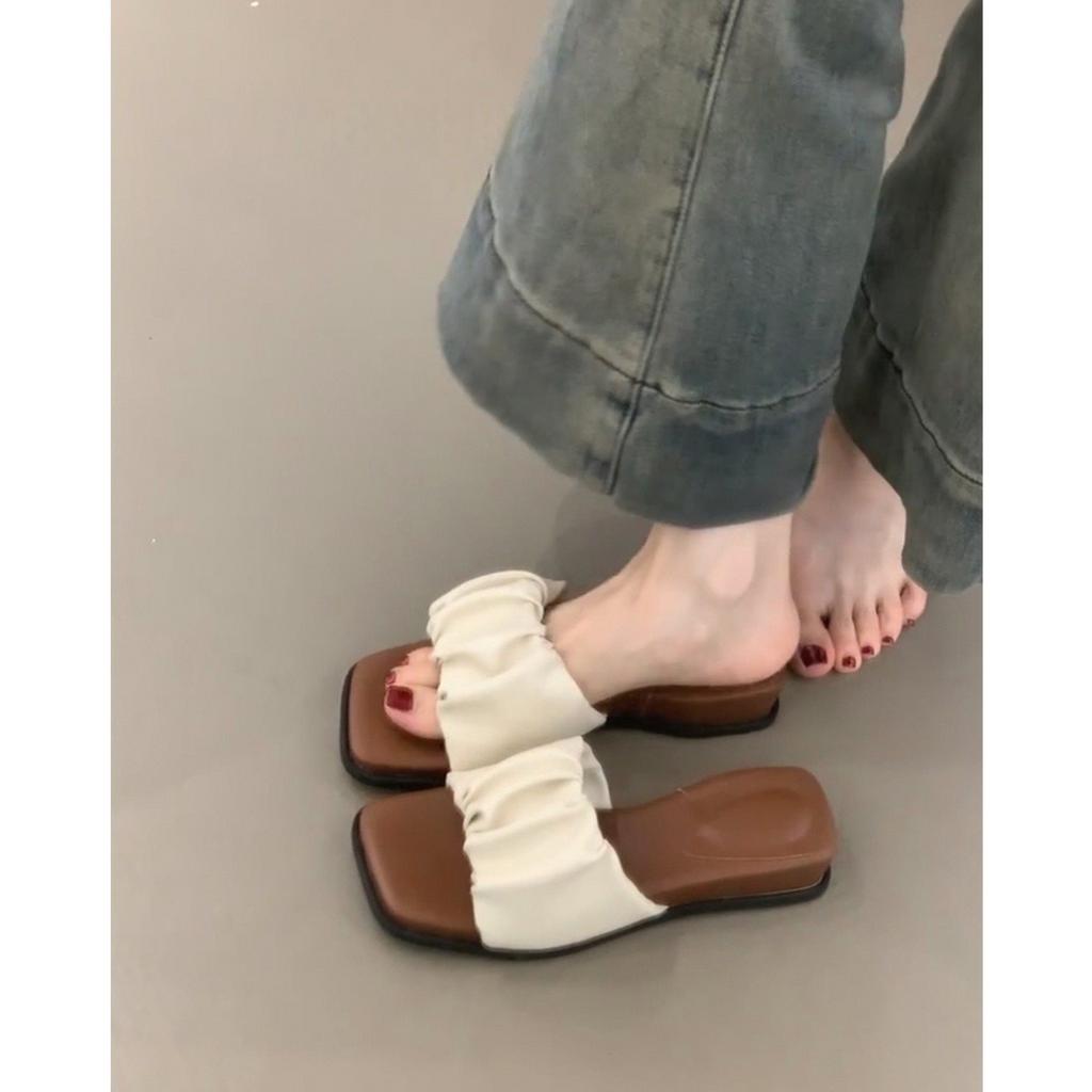 Wind with platform sandals gentle square head one-word drag skirt clouds new fairy French slippers women wear summer