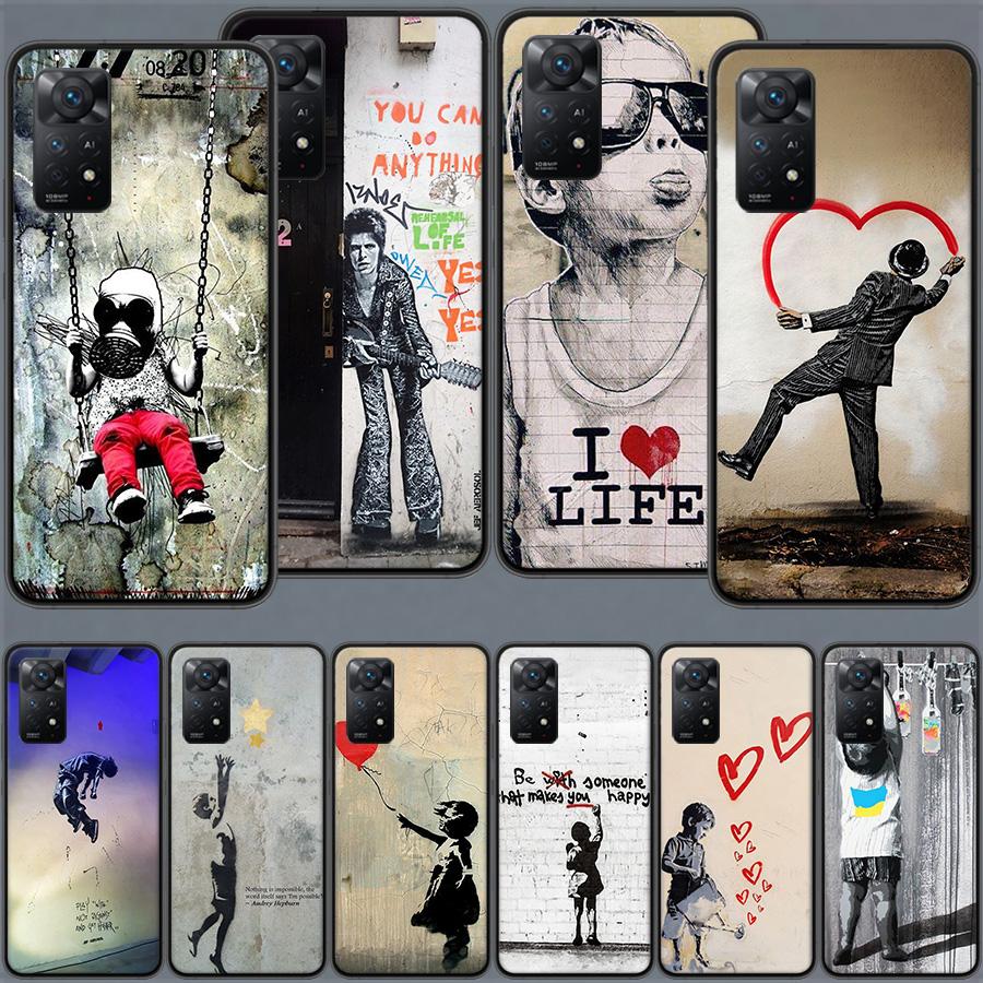 Street Art Banksy Graffiti Phone Case For Redmi 13C 14C Note 14 13 Pro Plus 5G Clear Capa 12 12C 10A 10C 10 9A 9C 9T 9 8 Pro Cov
