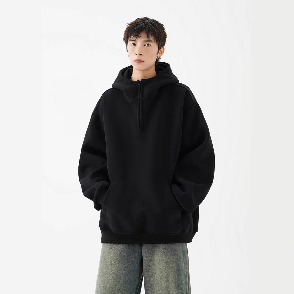 Half-zip Sweatshirt Men's Winter Solid Color Hoodie Casual Versatile Couple Sports Coat