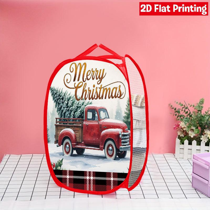 1Pcs Christmas Red Black Plaid Snowman Pop-Up Laundry Hamper Expandable Mesh Hamper Basket for Room Bedroom Bathroom Organization Contemporary Storage