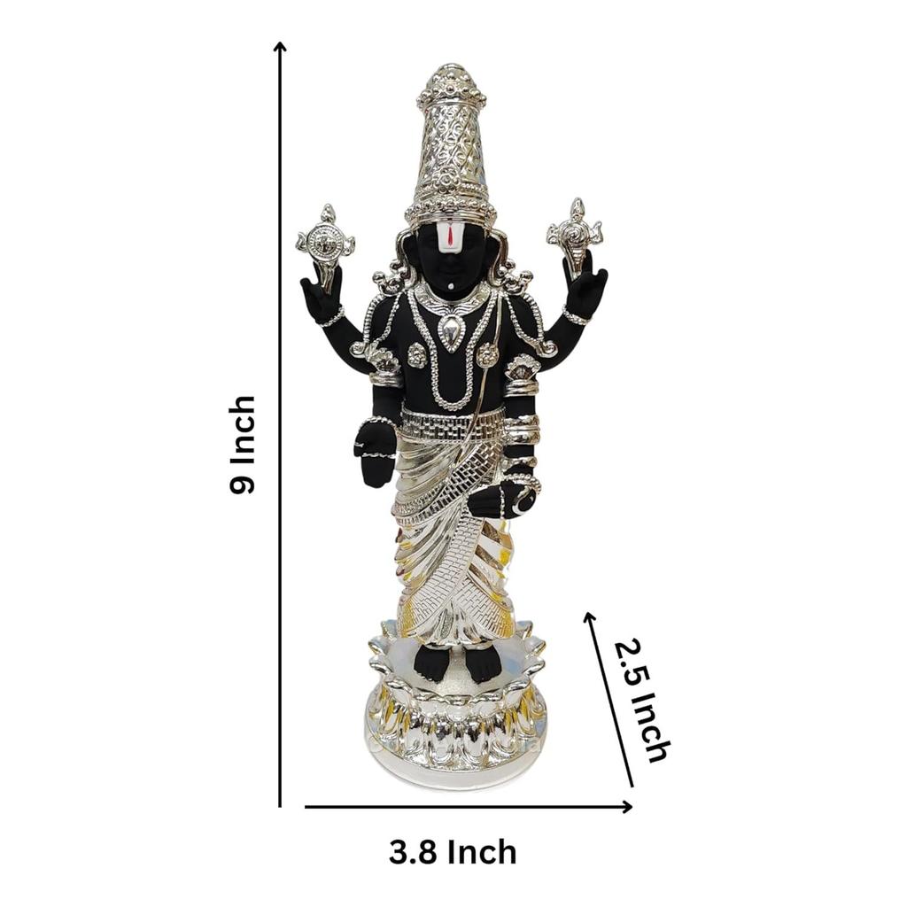 Lord Tirupati Balaji Kamal Silver Plated Black Idol for Mandir Pooja | Lord Venkateswara Swamy for Diwali Decor