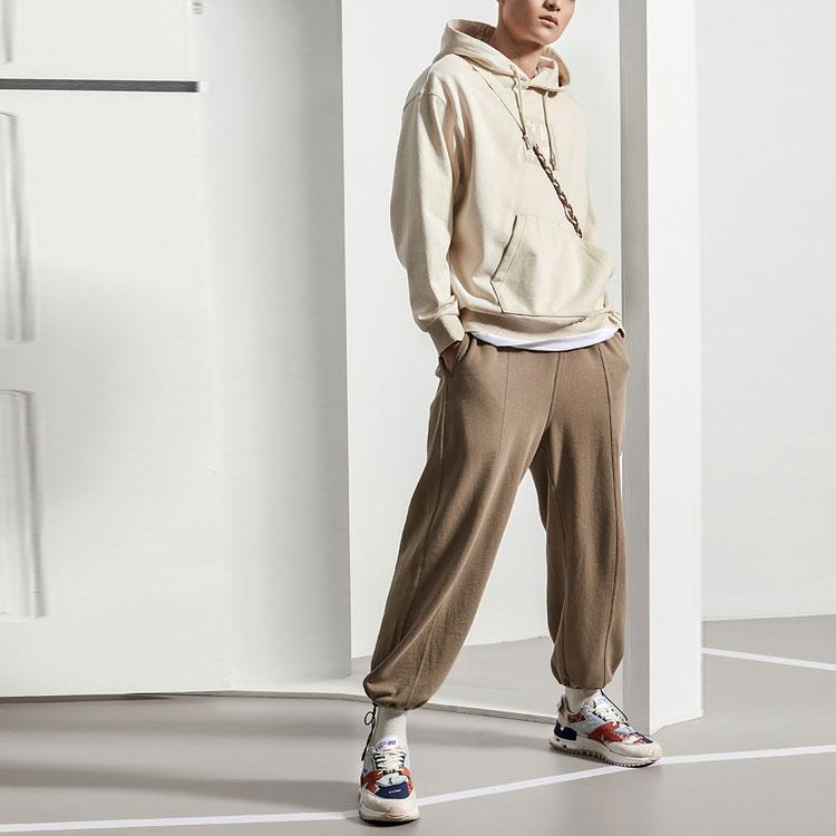 Li Ning Embroidered Logo Pattern Loose Hooded Sweatshirt Men Sweatshirt Cotton-Beige AWDR231-1