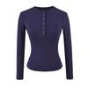 Damen Spicy American Henley Samt-T-Shirt – Warm, Knopfleiste, Langarm für Herbst/Winter, Eng anliegend, Basisschicht