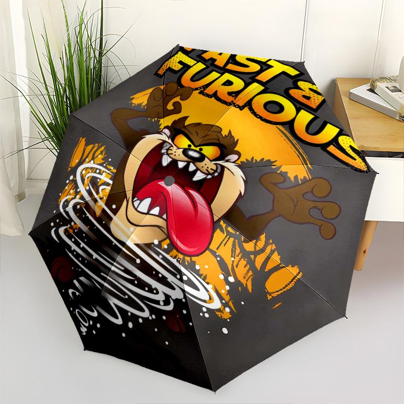 1 PC Automatic Folding Umbrella - Tazmanian Devil Pattern Portable Foldable Design With 8 Ribs Christmas Birthday Gifts