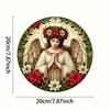 Round Aluminum Wall Art Praying Angel Decor with Floral Wreath Bunny Modern Home Metal Painting Living Room