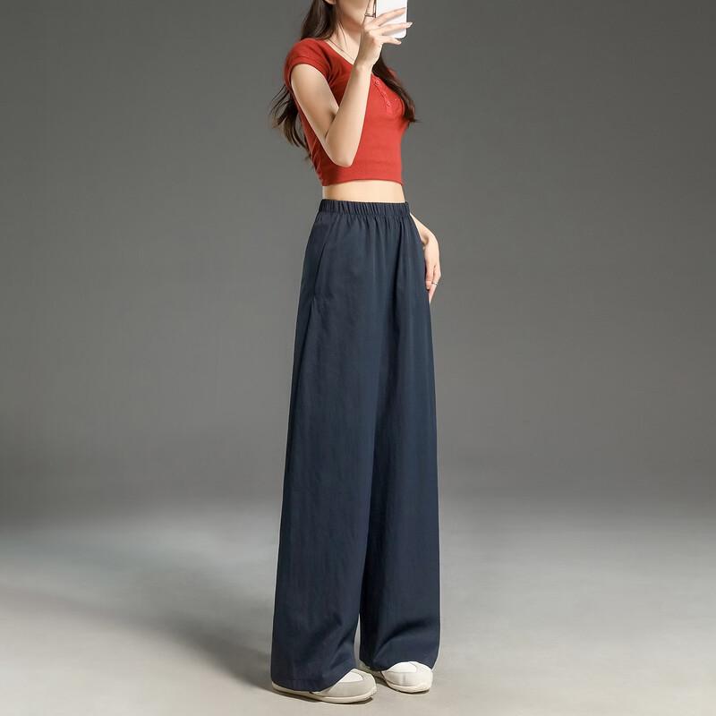 Women's Spring Elastic Waist Straight Leg Casual Pants