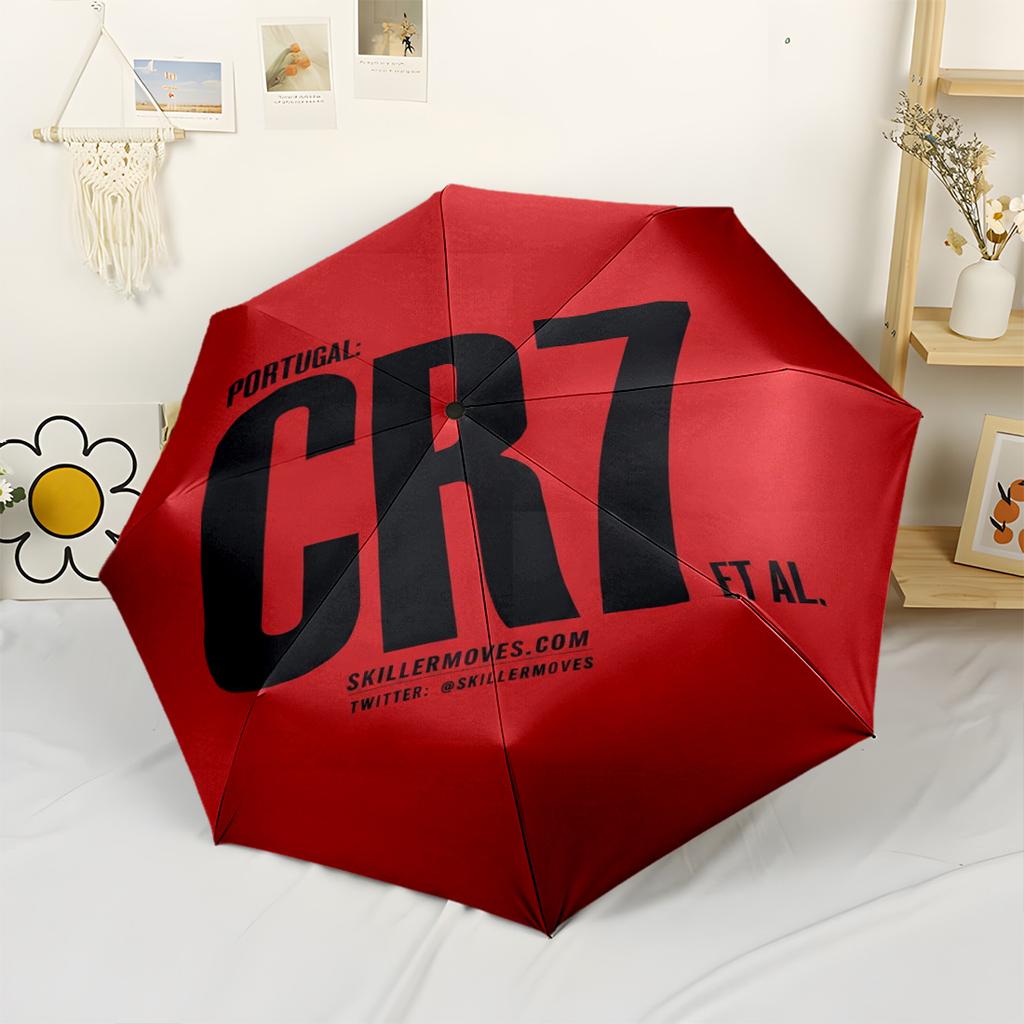 Ronaldo Cr7 Football Legend Automatic Umbrella Folding Umbrella with 8 Ribs Foldable Design for Outdoor Daily Use Outdoor Accessory Gift for Festivals