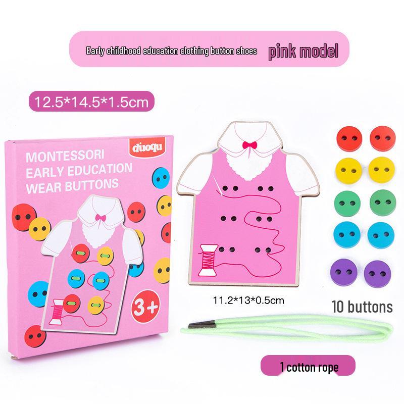

Montessori Wooden Lacing Shoes & Buttons Toy for Early Childhood Education