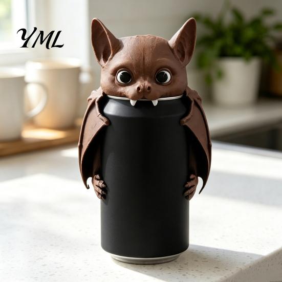 Eco Friendly PLA Can Caps 3D Printed Bat Cover, Reusable Soda Protector Lid, Cute Animal Practical Stocking Stuffers for Coworkers Drink Dust