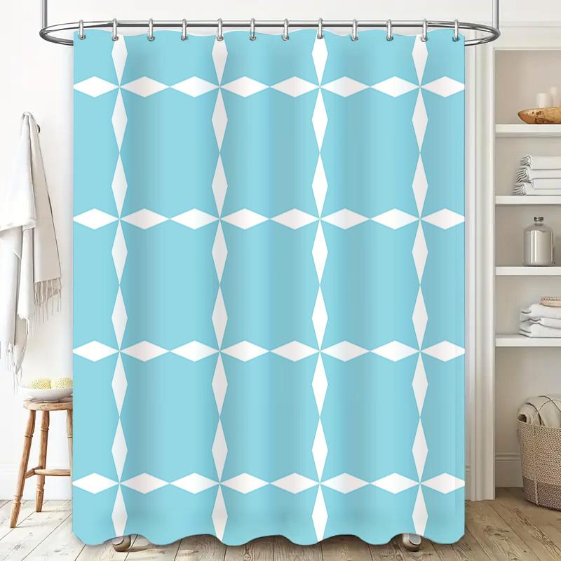 Blue White Geometric Shower Curtain Modern Bath Decoration For Home Decor Bathroom Accessory Rectangular Shape Pattern Water Res