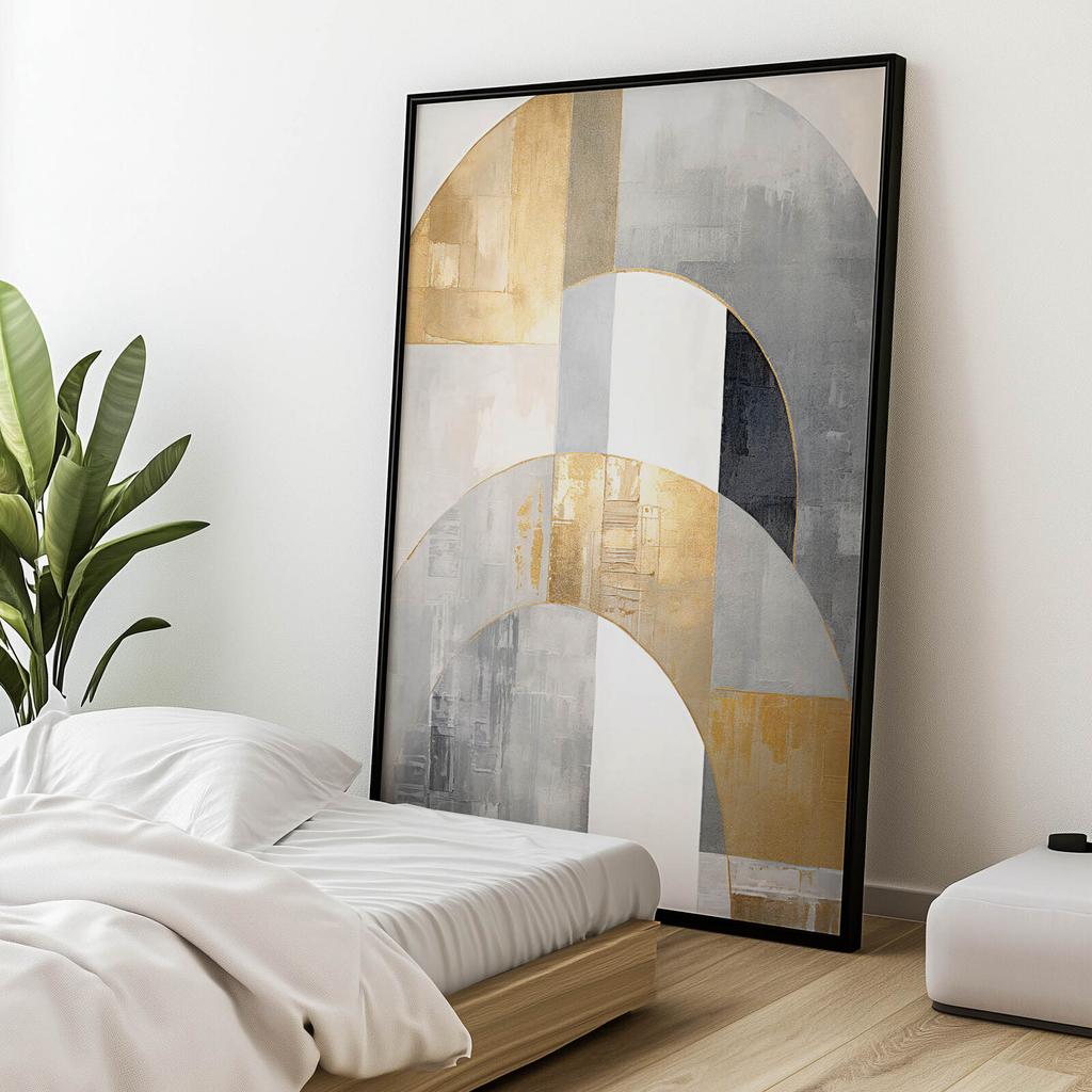 Złota Symetria: Art Deco W Abstrakcji Złota Symetria: Art Deco W Abstrakcji, 30X40 Cm, Rama Drewniana Jasny Dąb, Papier Matowy 230 Gsm