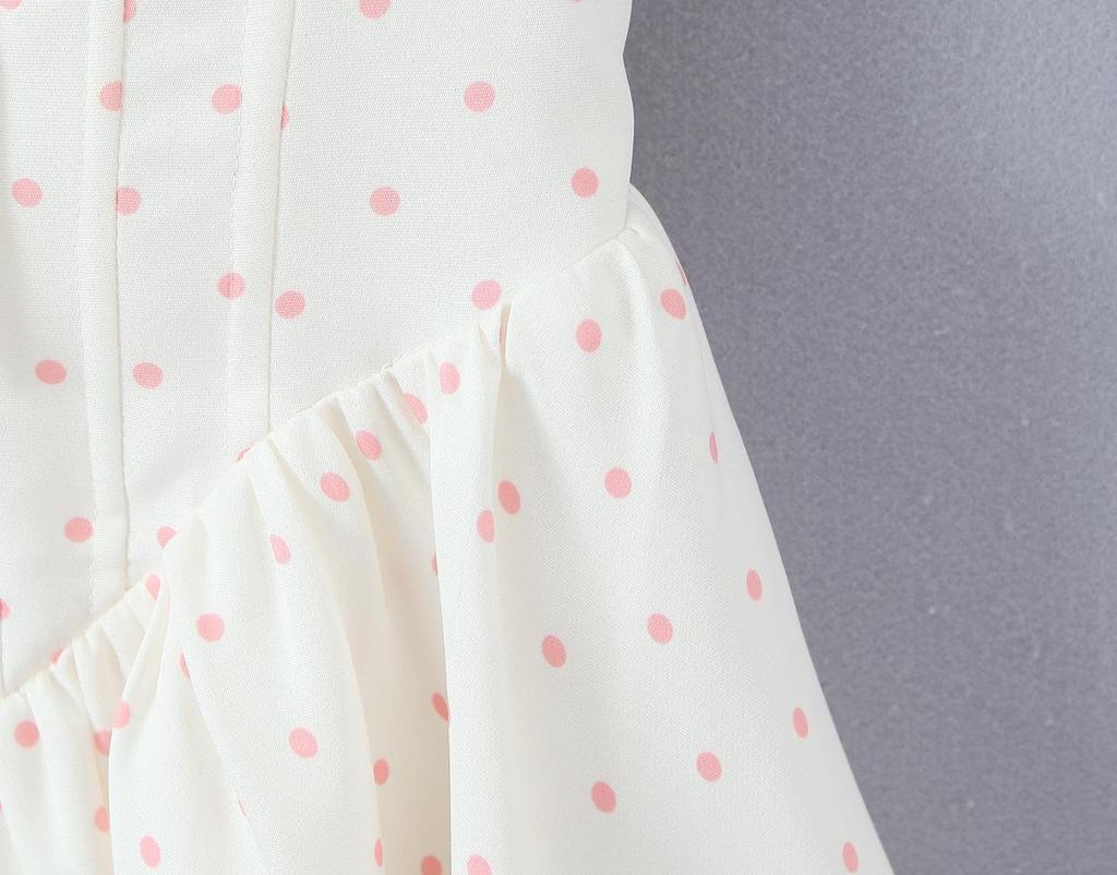 2026 Chic Sweet Polka Dot Lace Patchwork Camisole Dress with Mini Skirt