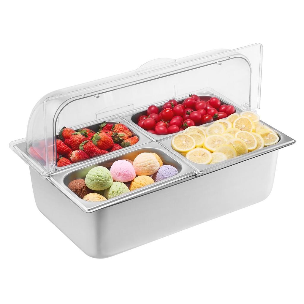 Countertop Food Serving Display Container 4 Pan Condiment Dispenser Tray