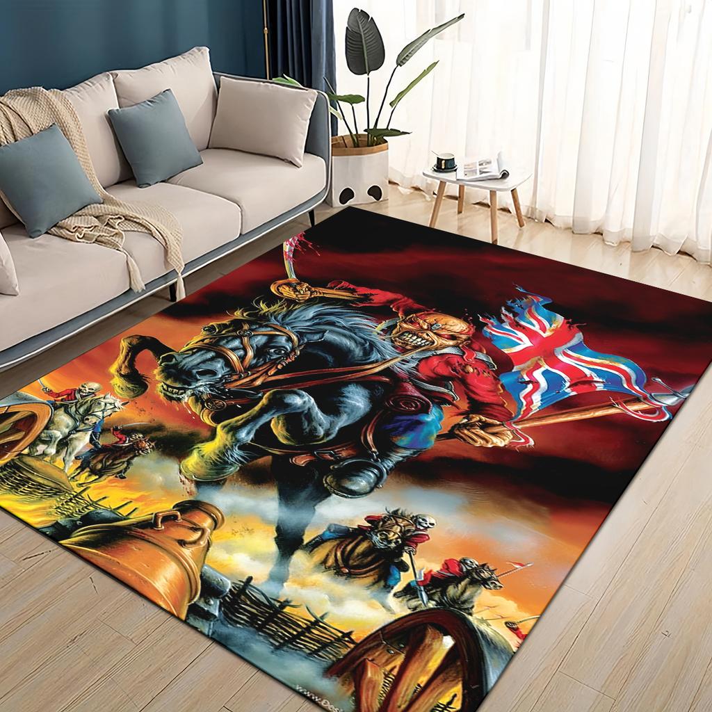 3D I-RON M-Maidens Meital Band Carpet Rug for Living Room Bedroom Home Sofa Decoration,Kids Play Non-slip Floor Mat