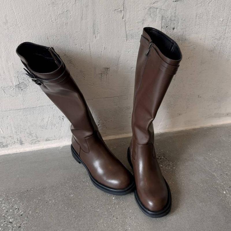 Autumn and winter women's leather boots leather side zipper large size women's boots cowhide Martin boots new mid-heel platform high boots