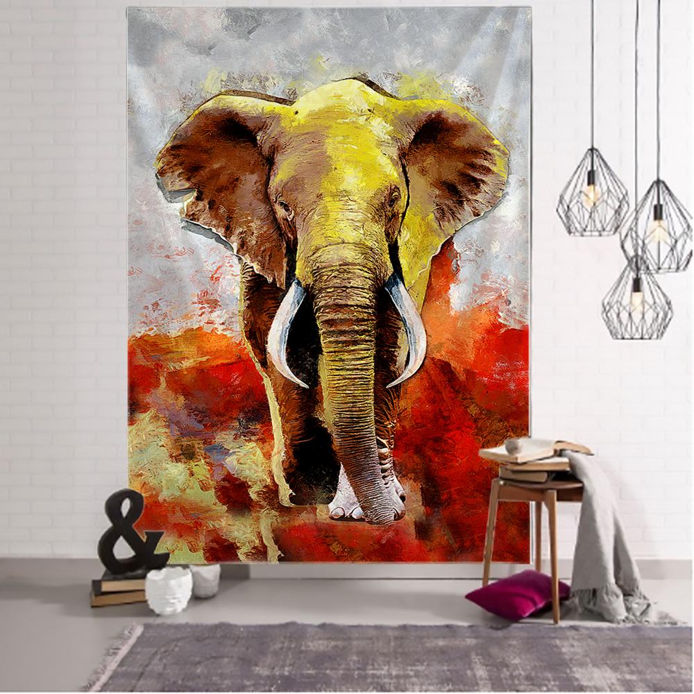 VIKAMA Bohemian Tapestry Elephant Flowering Totem Bedroom Living Room Balcony Decoration Exotic Wind Room Decoration
