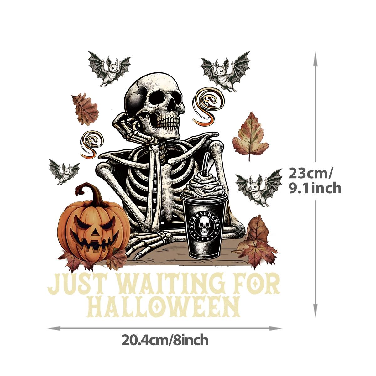 

Heat Transfer Halloween skulls, patches, clothes, hooded sweatshirts, stickers, heat presses, T-shirts with patches, heat transfer Diy