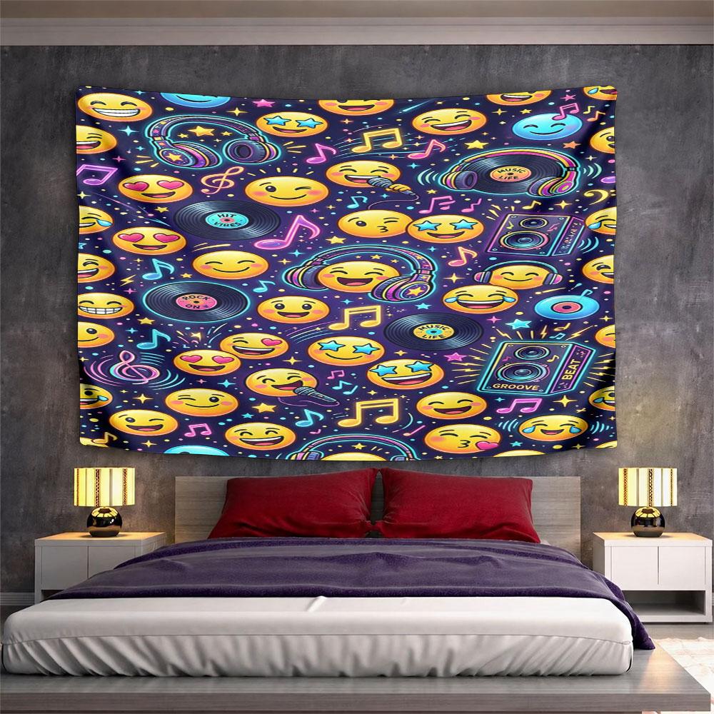 Music Emoji Party Vibe Pattern Pattern Wall Hanging Tapestry Decorative Tapestry Home Decor for Bedroom and Living Room