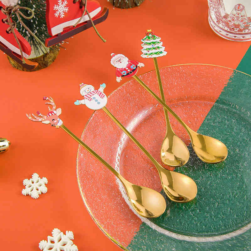 Stainless Steel Spoon Christmas Coffee Spoon Ice Cream Spoon Jam Spoon Dessert Spoon Christmas Gifts Kitchen Accessories