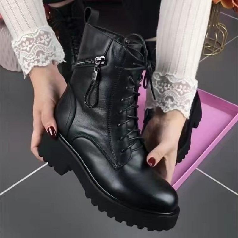 New Style Shoes: Thick-soled, Chunk-heeled  Ankle Boots, Versatile Soft Leather Cotton Boots