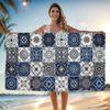 1 pièce Serviette de plage extra large motif turc marocain - Microfibre de haute qualité, durable et à séchage rapide, bleu blanc géométrique vibrant