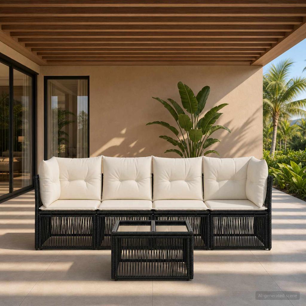 Garden Sofa Set 5 pcs Black Poly Rattan