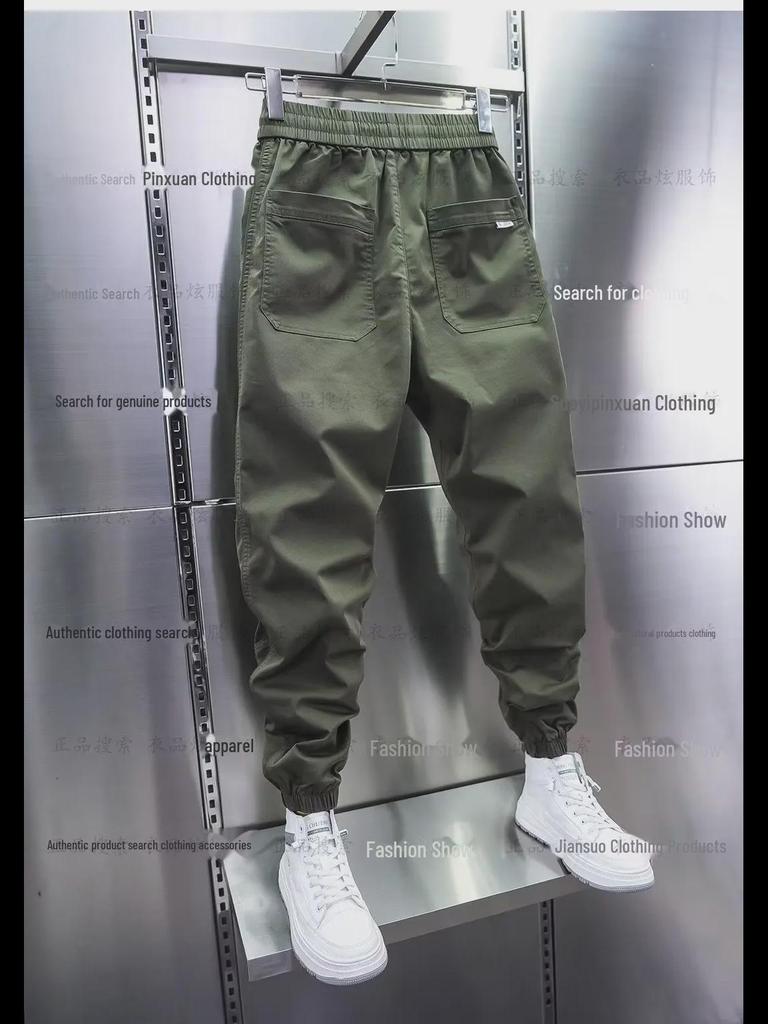 2023 Autumn Men's Slim Fit Spliced Elastic Jeans - Trendy Korean Style Solid Color Casual Pants