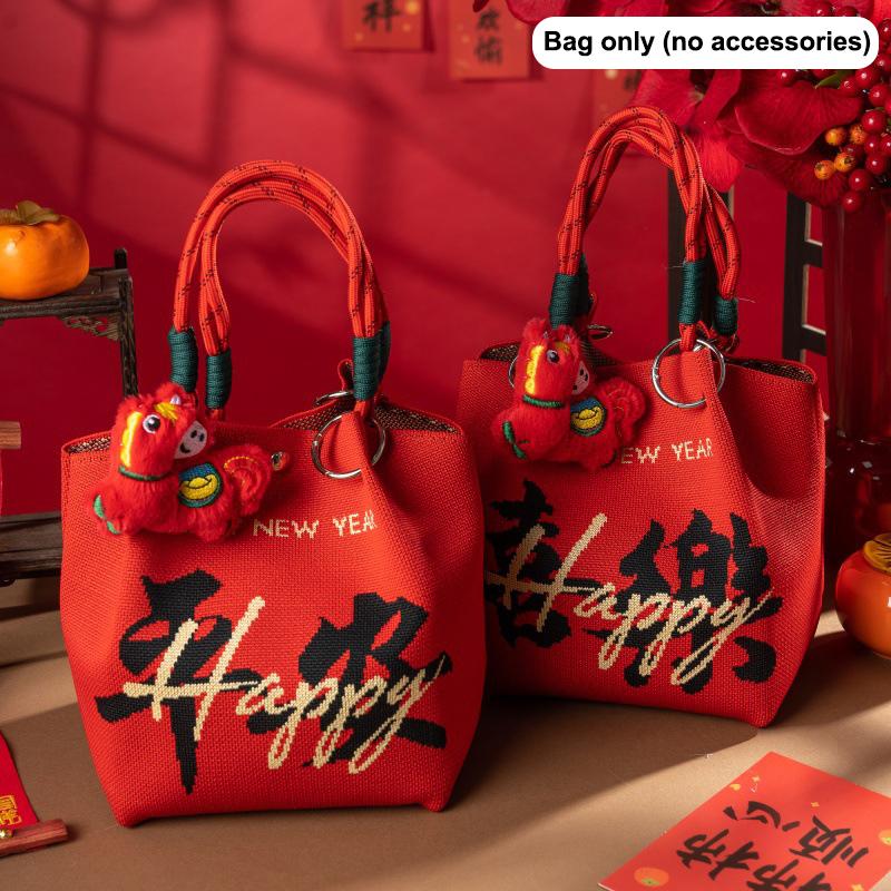 New 2026 Horse Year Cartoon Mascot Pony Knitted Bucket Bag For Women Fashion Large Capacity Portable Handbag New Year Gift
