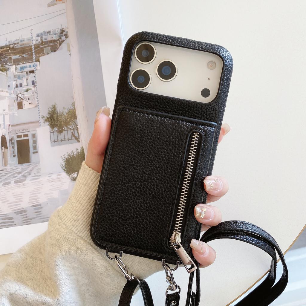 Crossbody Lanyard Phone Case with Zipper Mirror Wallet Card Holder Slot for iPhone 17 Air 16 15 14 11 Pro Max 13 12 11 Plus