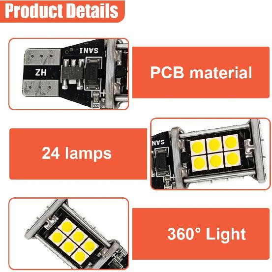 2PCS 921 T15 LED Reverse Bulbs, 6000K White W16W 912 Backup Lights, Water-Resistant Automotive Brake Light with 3030SMD Chip, Vehicle Illumination