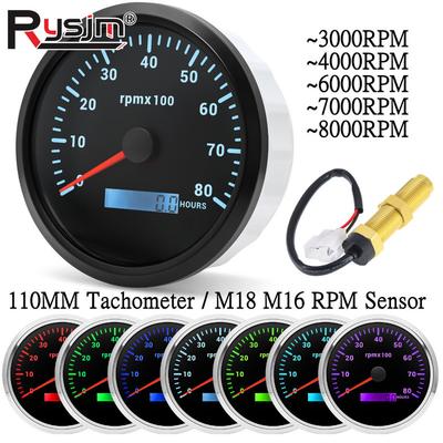 Tahometru LED 7 Culori 110mm 3000~8000RPM Indicator Tacho Contor RPM Contor REV cu Contor de Ore Pentru Mașină Barcă tacometro Toerenteller