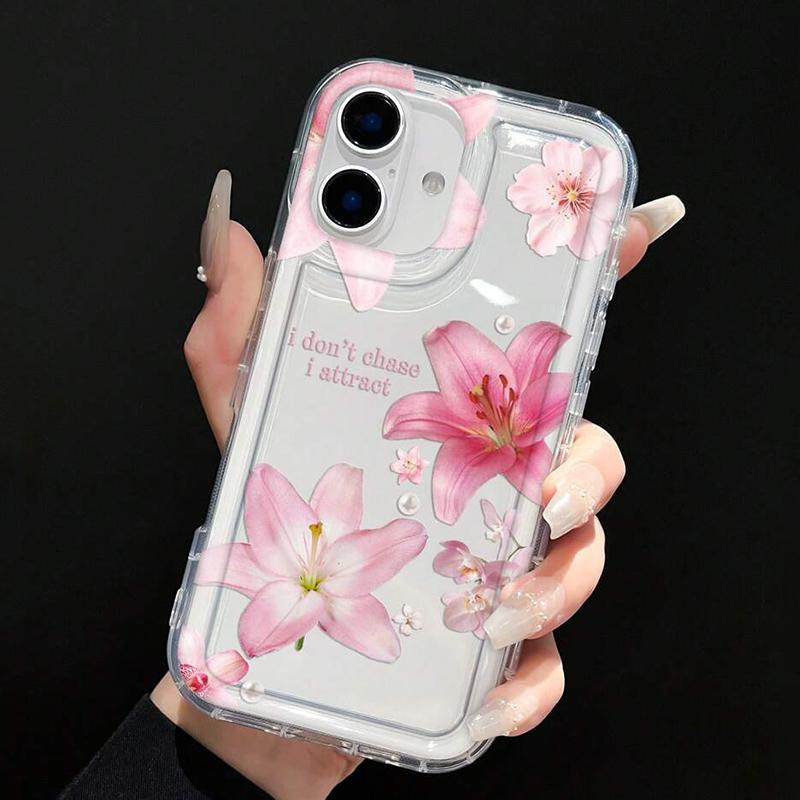 Transparent Pink Flower Trumpet Shockproof Soft Phone Case For Iphone 17 Air 16 16e 15plus 14 13 12 11 Pro Max Protective Cover