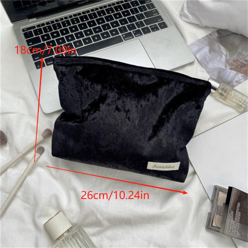 Trendy Velvet Cosmetic Bag Large Capacity Travel Suede Storage Bag Simple Women Girly Portable Clutch Toiletry Bag Gifts