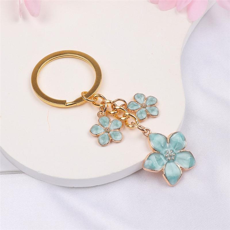 1Pcs Lovely Flower Keychain Sweet Solid Color Three Cherry Blossom Pendant Key Ring For Women Handbag Decor
