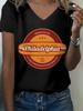 Philadelphia Cheesesteak Print V-Neck T-Shirt, Women's Retro Casual Food Graphic Short Sleeve Tee