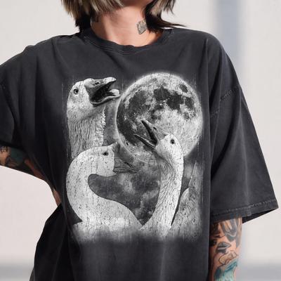 Vintage Geese Howling To Moon Shirt, Retro Nature Lover Tee, Cottagecore Bird Graphic