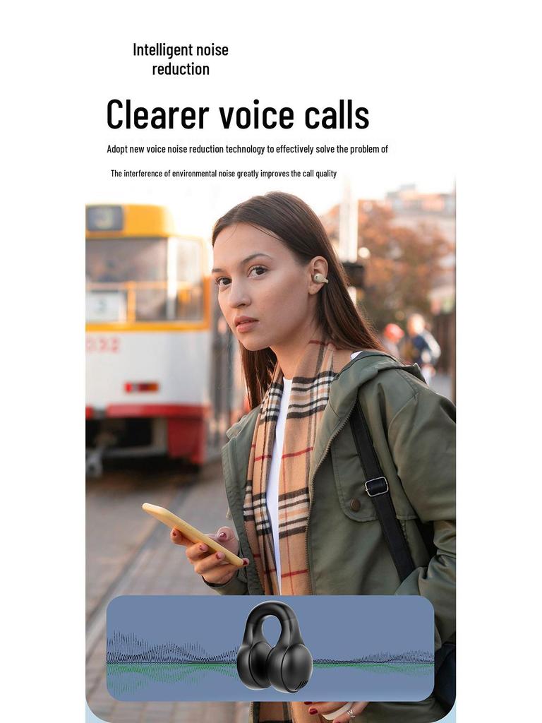 Bluetooth Bone Conduction Clip-On Earbuds with Smart Display & Extended Battery