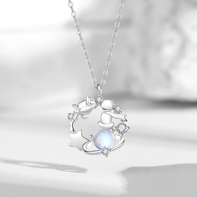 Little Prince And Rose Moonstone Planet Clavicle Necklace For Women Gift For Girlfriend