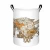 1pc, Boho Cow Skull Laundry Basket, Western Cow Skull with Flowers Print Collapsible Storage Bin, Organizer Basket with Handles for Clothes, Towels, B
