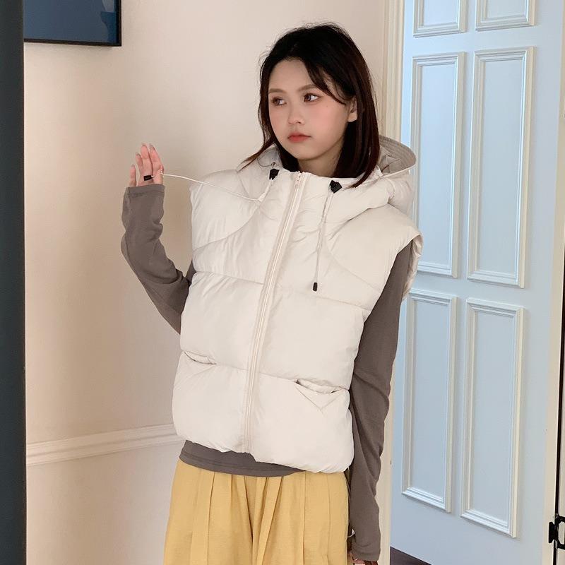 

Cotton vest women s autumn and winter new student hooded thickened cotton vest cotton vest short vest women s coat M suggestion [90--110] catties бежевий
