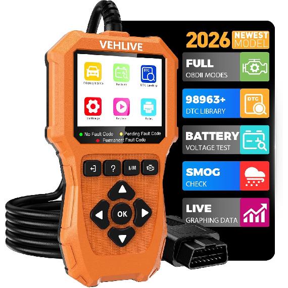 OBD2 Scanner Diagnostic Tool, Check Engine Light Car Code Reader with Reset, Battery Tester, Live Data, Freeze Frame, I/M Readiness, Car Scanner