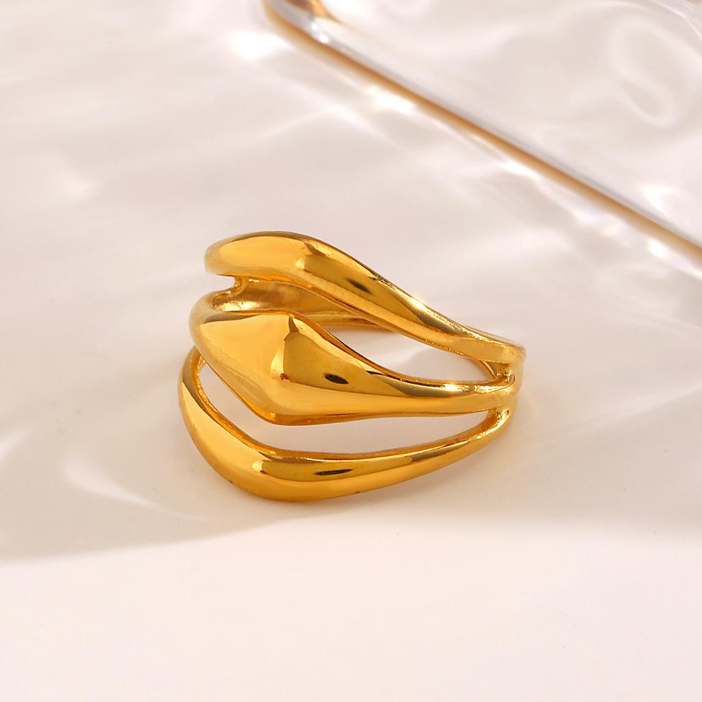  Minimalist Smooth Three-layer Stainless Steel Metal Ring 2024 18K PVD Plated Golden Jewelry Water Resistant New