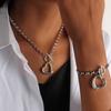 Unisex Stainless Steel Heart Pendant Necklace & Bracelet Set - Minimalist Hip Hop Trend