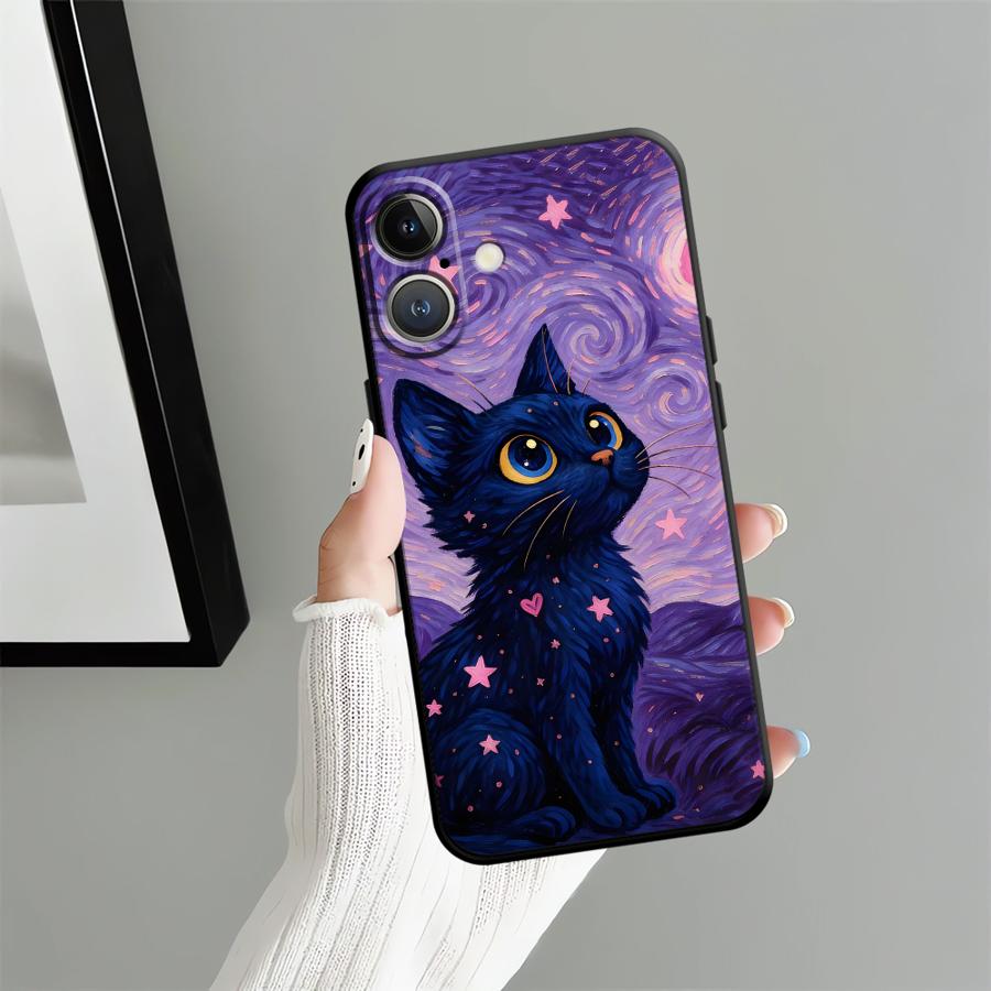 Case for Apple iPhone 17 Pro Max Air 11 15 Pro 7 8 16 12 XR XS MAX 13 14 Funda Phone Cover Rotating Starry Sky Cat