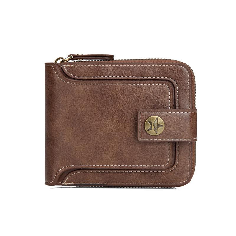 

Men s Compact Zipper Wallet: Multi-Card Slot, Stylish Buckle & Coin Purse светло-коричневого