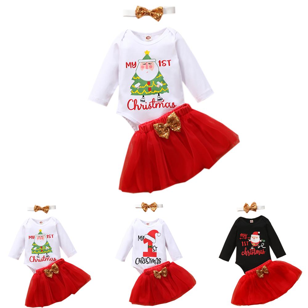 3PCS Christmas Girls Printed Rompers 