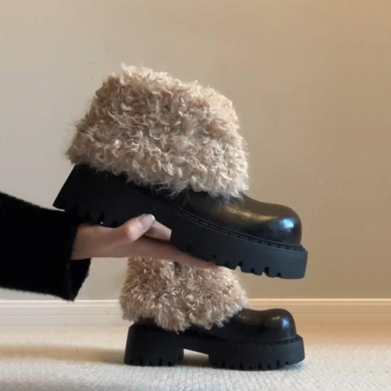 Women's Large Size Soft Sole Heightening Winter Warm Fur One Anti-slip Snow Boots Padded Lined Ankle Boots Outdoor Sports Furry Cotton Boots