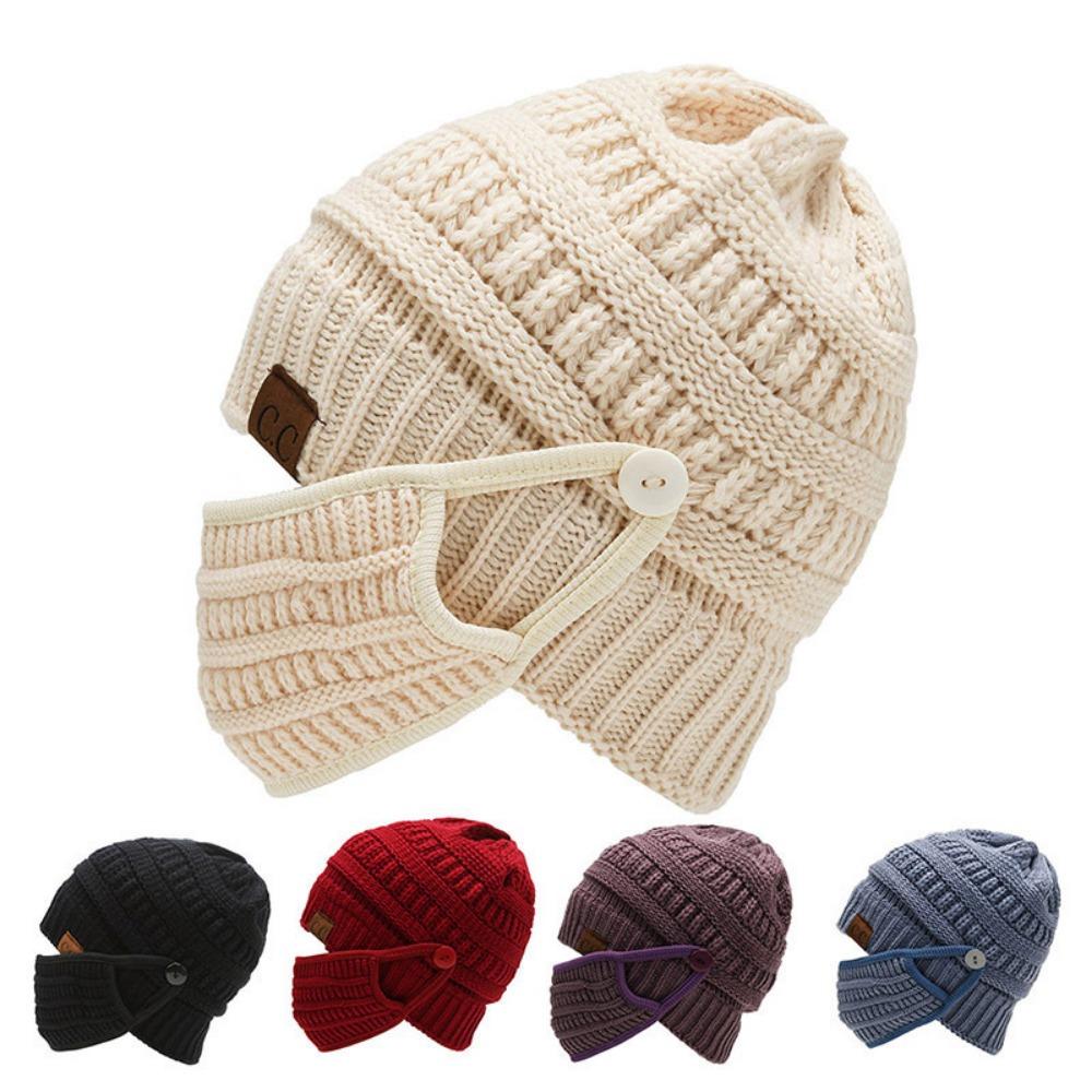 

Thickened Winter Warm Beanies Caps Women Caps Hat Face Cover Set Knitted