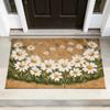 Daisy Flower Coir Door Mat White Floral Print Indoor Outdoor Front Porch Welcome Doormat Home Entry Decor Floor Rug